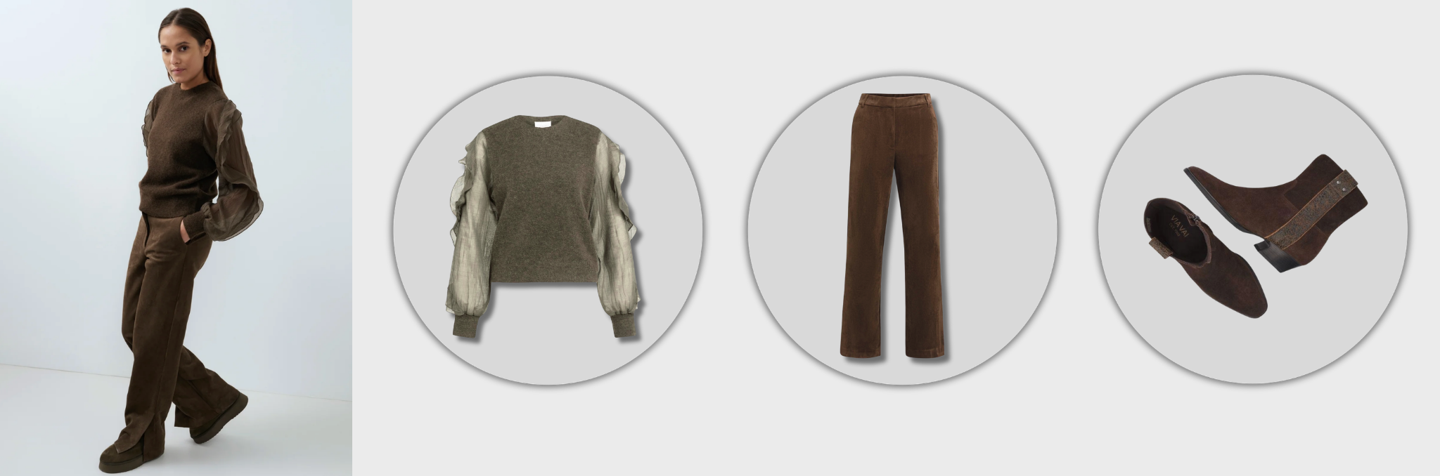 Suede combinatie van het merk Yaya. Model en productfoto's over hoe je suede kunt combineren.