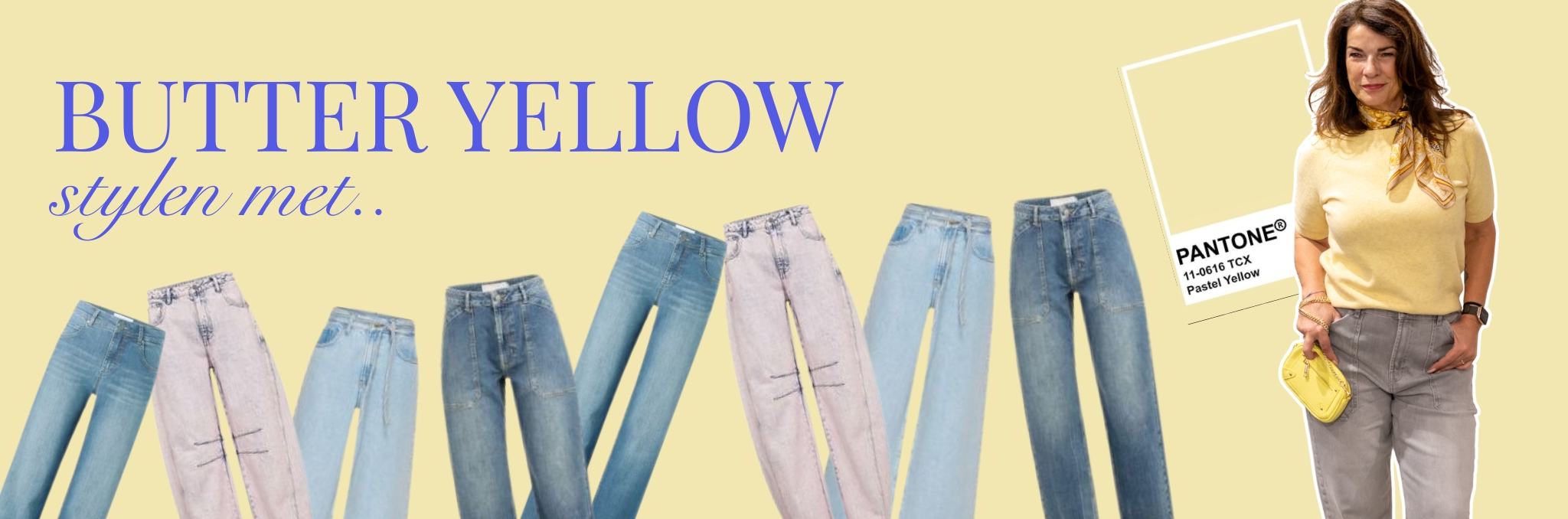 butter yellow kleur met jeans kleding