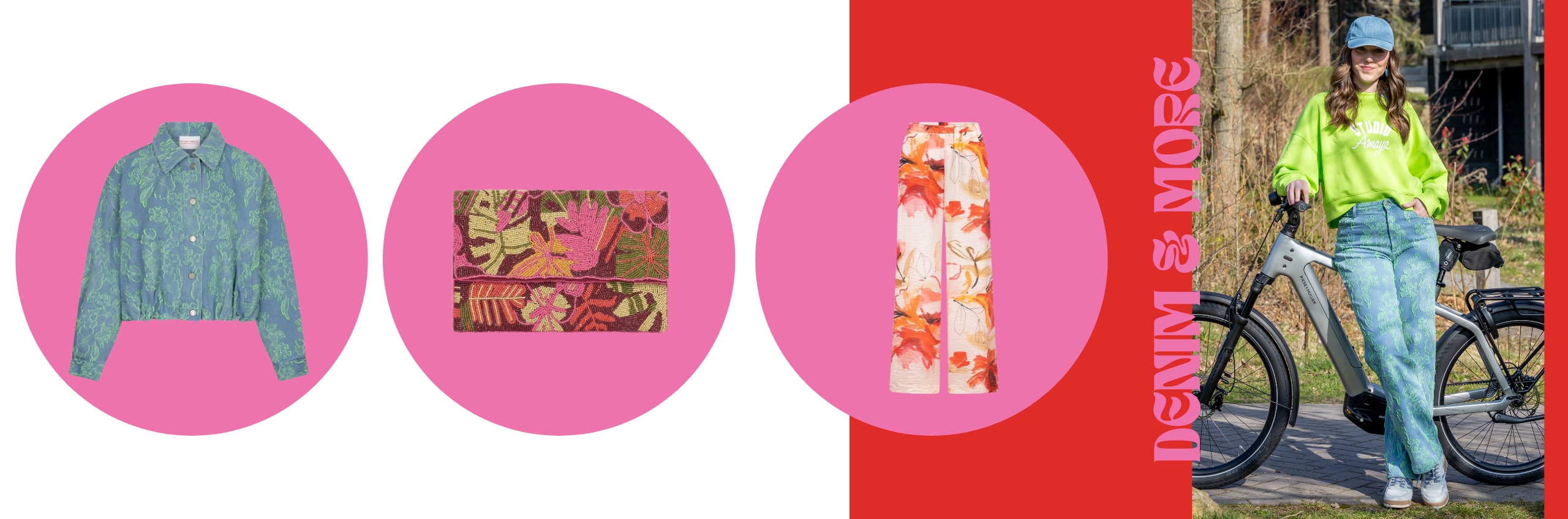 jeans met bloemenprint dame met bloemenjurk