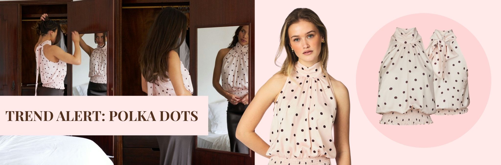 Trend alert: polka dots - Roze satijnen top met polkadots.
