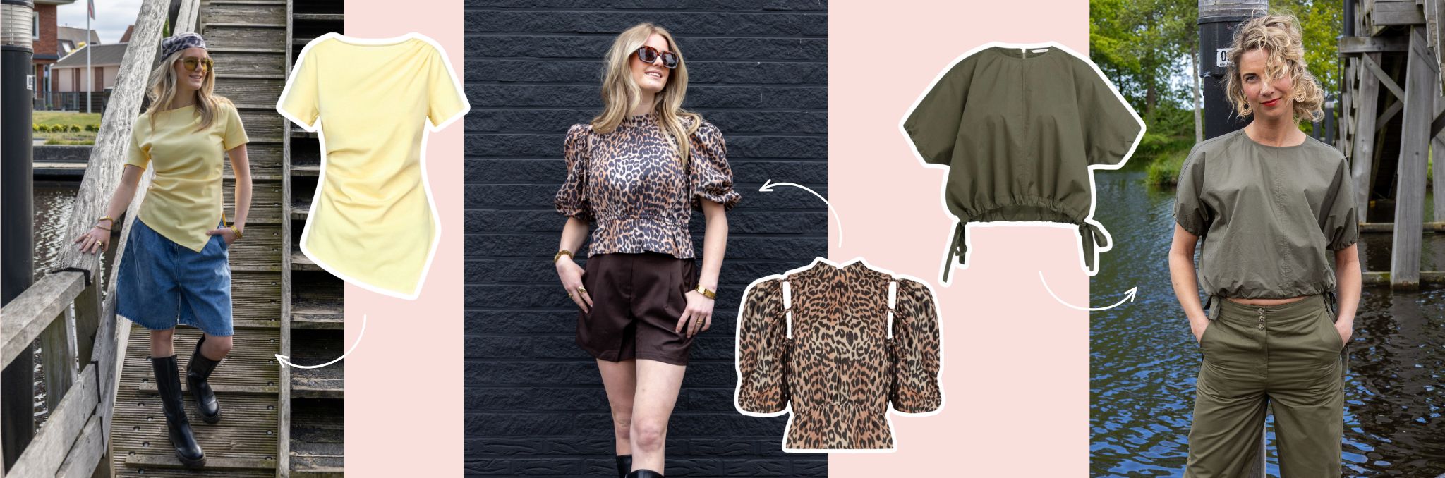 Dames zomertops met draped details, boxy silhouetten en elegante pofmouwen.
