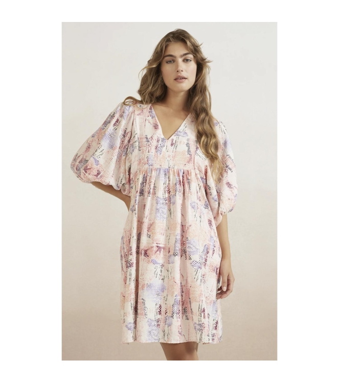 Yaya online 01-601128-404 Flamingo plume pink dessin Jurken