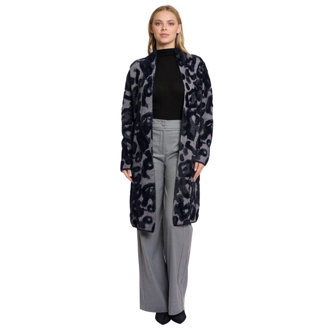 Rino en Pelle Long cardigan 10970 grey black leo | Westen Mode
