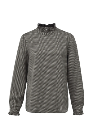 Yaya Printed top with ruffled neck phantom dessin