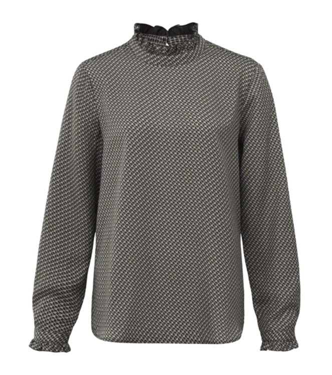 Yaya Printed top with ruffled neck phantom dessin