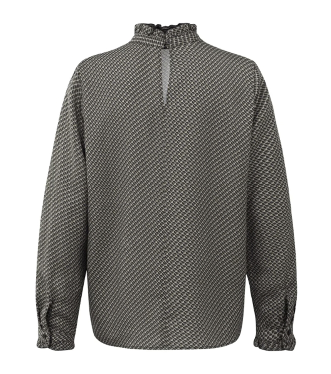 Yaya Printed top with ruffled neck phantom dessin