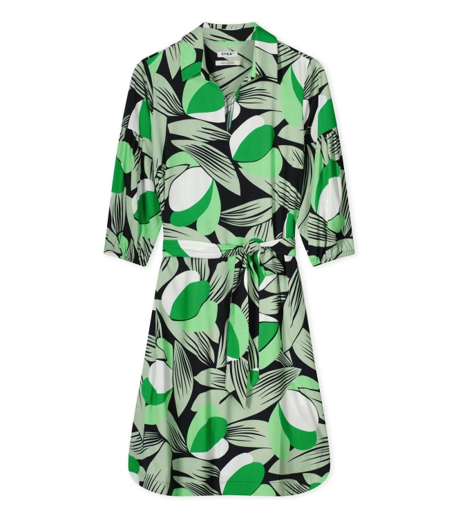 Kyra dress balloon slv modern flower print 307 fern green
