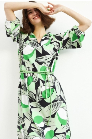 Kyra dress balloon slv modern flower print 307 fern green