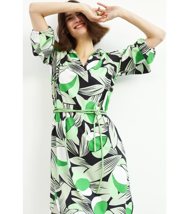 Kyra dress balloon slv modern flower print 307 fern green