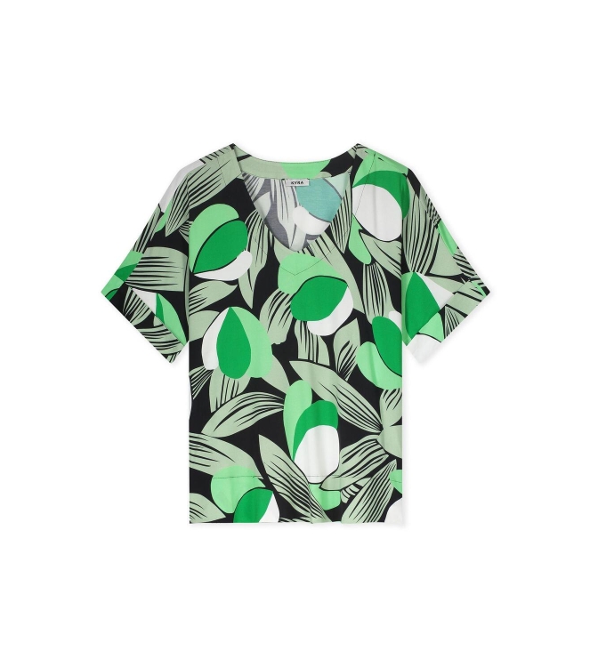 Kyra top s.slv modern flower print 307 fern green