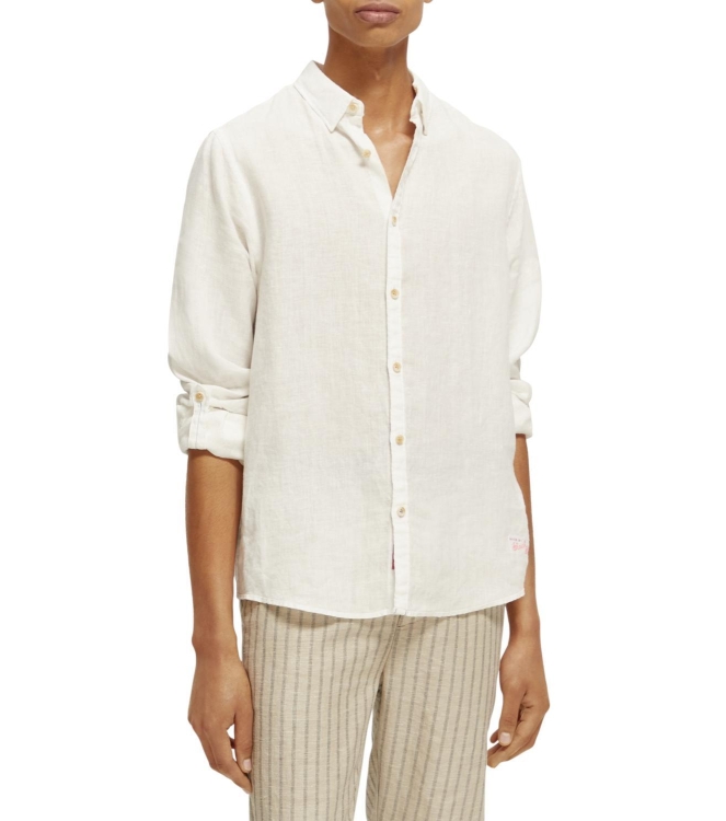 Scotch and Soda Linen shirt with sleeve roll-up White
