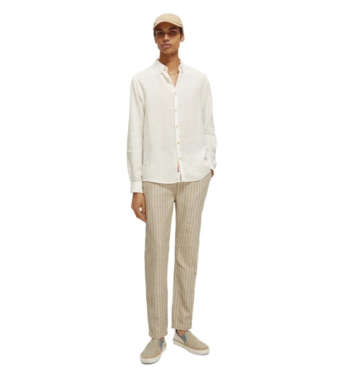 Scotch and Soda Linen shirt with sleeve roll-up White