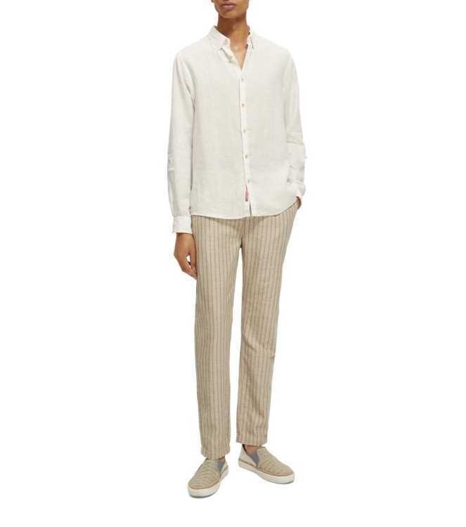Scotch and Soda Linen shirt with sleeve roll-up White