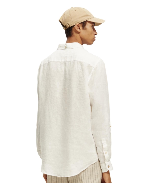 Scotch and Soda Linen shirt with sleeve roll-up White