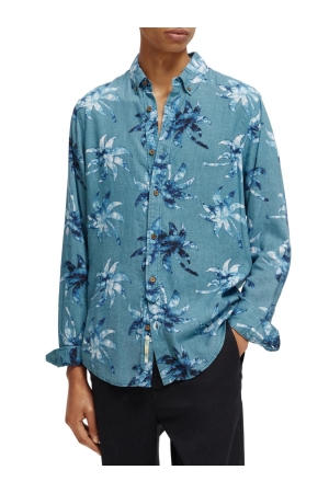 Scotch and Soda Printed linen-viscose blend shirt 5735 Turquoise Wax Leaf Aop