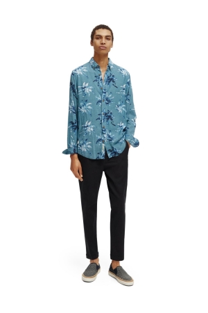 Scotch and Soda Printed linen-viscose blend shirt 5735 Turquoise Wax Leaf Aop