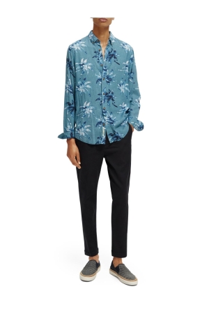 Scotch and Soda Printed linen-viscose blend shirt 5735 Turquoise Wax Leaf Aop