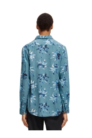Scotch and Soda Printed linen-viscose blend shirt 5735 Turquoise Wax Leaf Aop