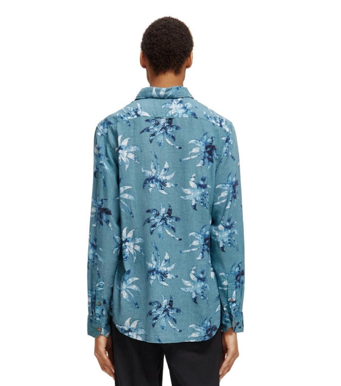 Scotch and Soda Printed linen-viscose blend shirt 5735 Turquoise Wax Leaf Aop