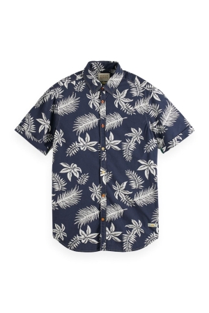 Scotch and Soda Printed washed short sleeve poplin 5818 Navy Leaf