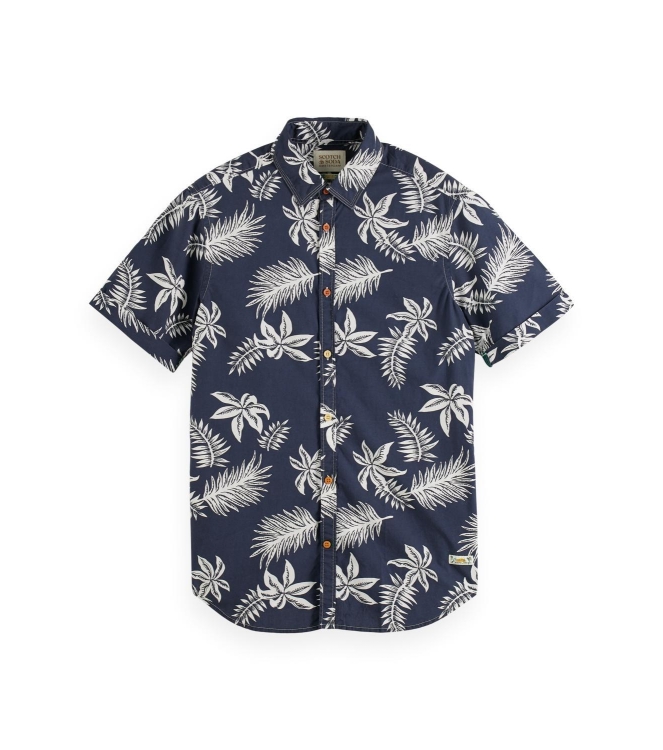 Scotch and Soda Printed washed short sleeve poplin 5818 Navy Leaf