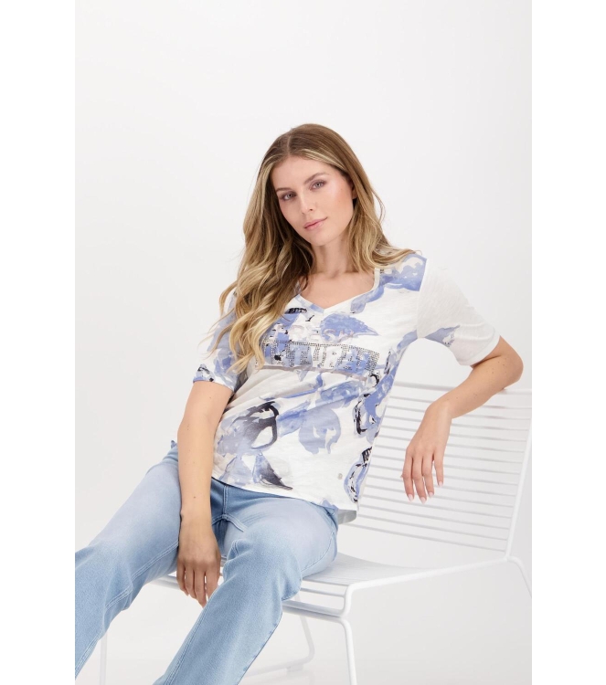 Monari T-Shirt 681 Aqua Blue Gemustert