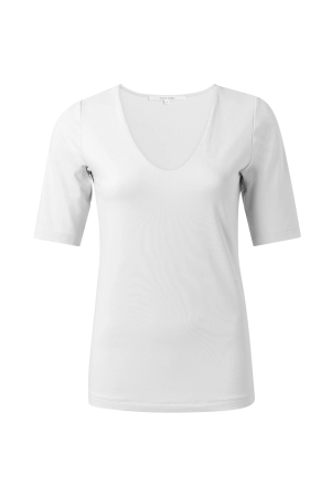Yaya Round V-neck top 14201 Off White