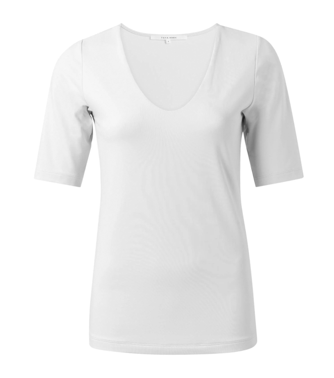 Yaya Round V-neck top 14201 Off White