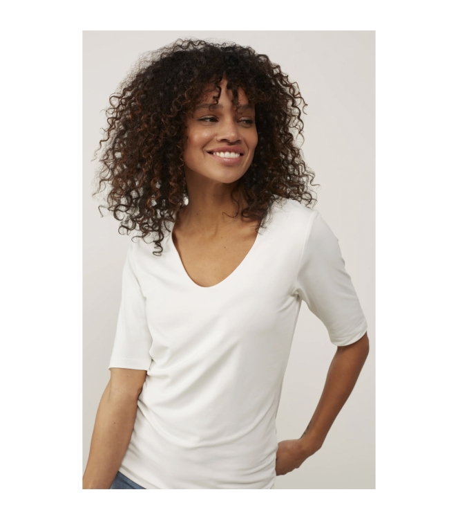Yaya Round V-neck top 14201 Off White