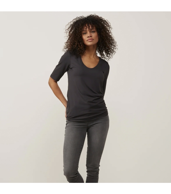 Yaya Round V-neck top 94305 Pirate Black