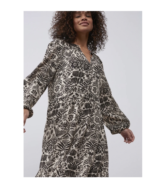 Yaya Printed dress long Pumice Stone Sand Dessin