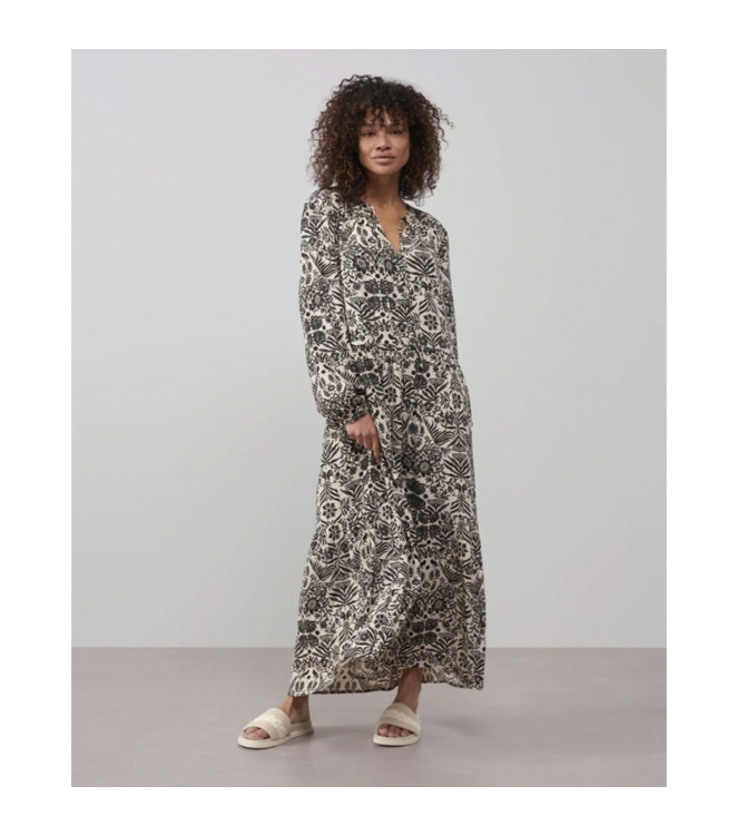 Yaya Printed dress long Pumice Stone Sand Dessin