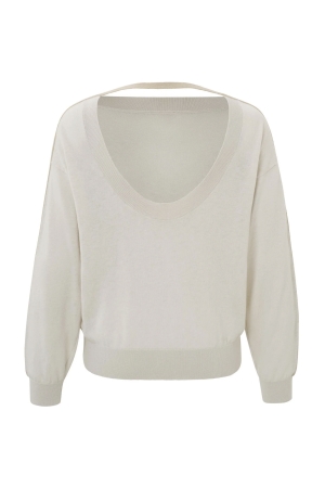 Yaya Open back sweater with contras Moonbeam Sand Dessin