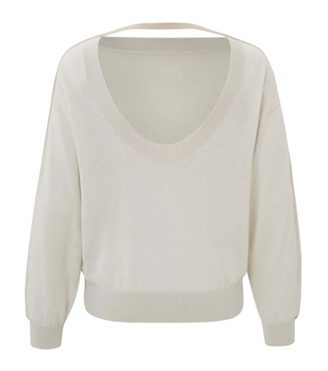 Yaya Open back sweater with contras Moonbeam Sand Dessin