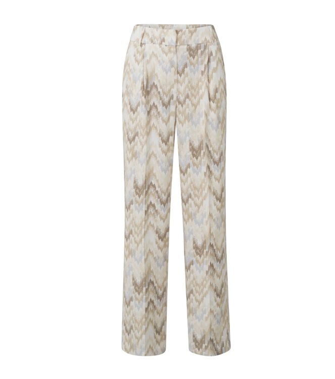 Yaya Printed loose fit pantalon Pearl Bleu Dessin