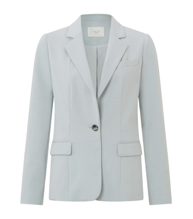 Yaya Jersey slim fit blazer with bu Pearl Bleu