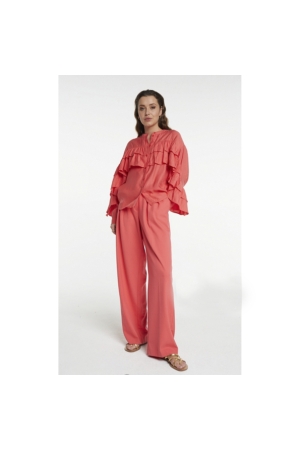 Alix the Label ladies woven straight leg stretch pants 323 intense coral