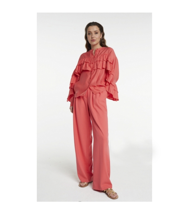 Alix the Label ladies woven straight leg stretch pants 323 intense coral