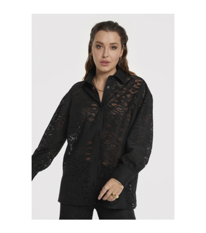 Alix the Label ladies knitted heavy lace blouse 999 black