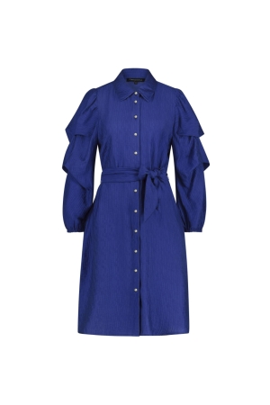 Tramontana Dress Fancy Sleeves Woven Crinkle Bright Blue