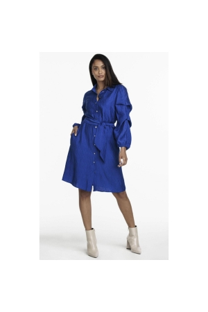 Tramontana Dress Fancy Sleeves Woven Crinkle Bright Blue