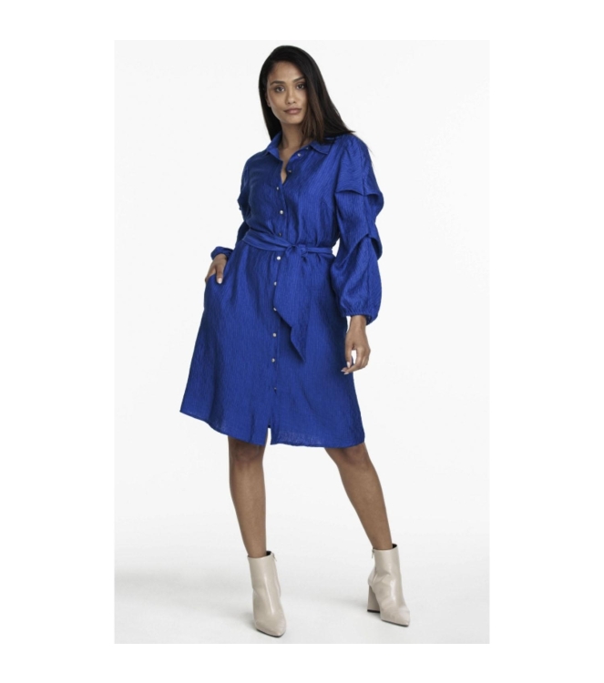 Tramontana Dress Fancy Sleeves Woven Crinkle Bright Blue