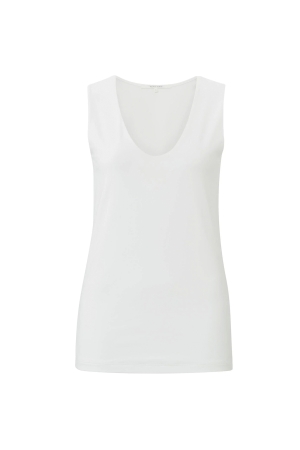 Yaya Round V-neck singlet Off White