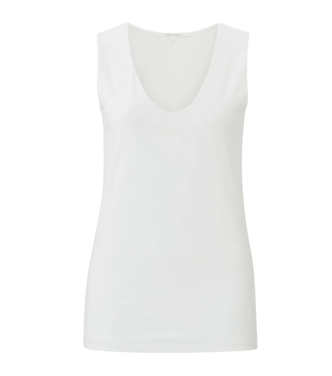 Yaya Round V-neck singlet Off White