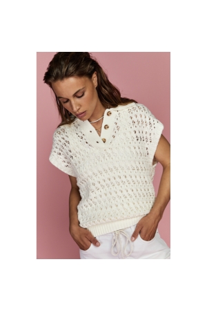 Anna Blue  B85-11-CrochetPolo Offwhite White Base Solid