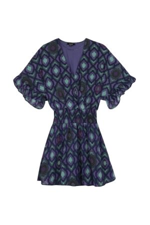 Alix the Label Ladies Woven Ikat Fake Wrap Dress 392 Blauw/Purple