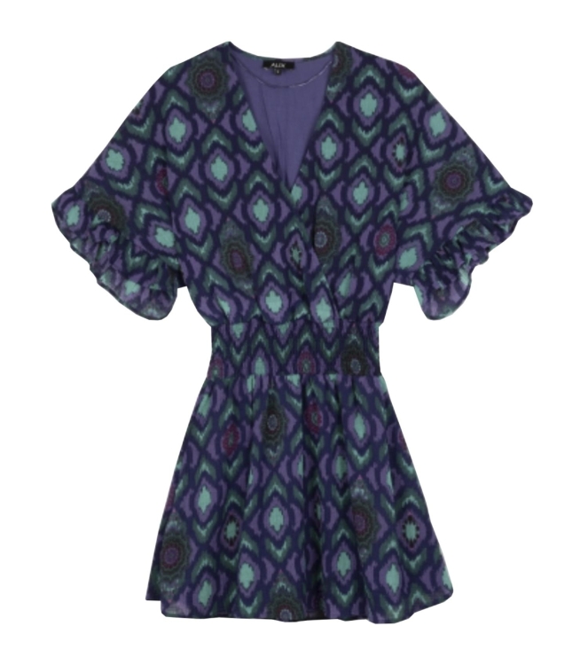Alix the Label Ladies Woven Ikat Fake Wrap Dress 392 Blauw/Purple