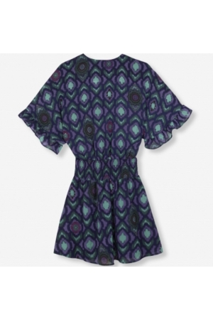 Alix the Label Ladies Woven Ikat Fake Wrap Dress 392 Blauw/Purple