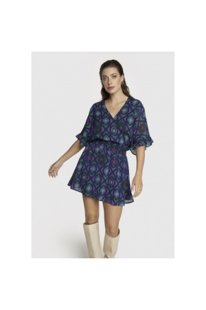 Alix the Label Ladies Woven Ikat Fake Wrap Dress 392 Blauw/Purple