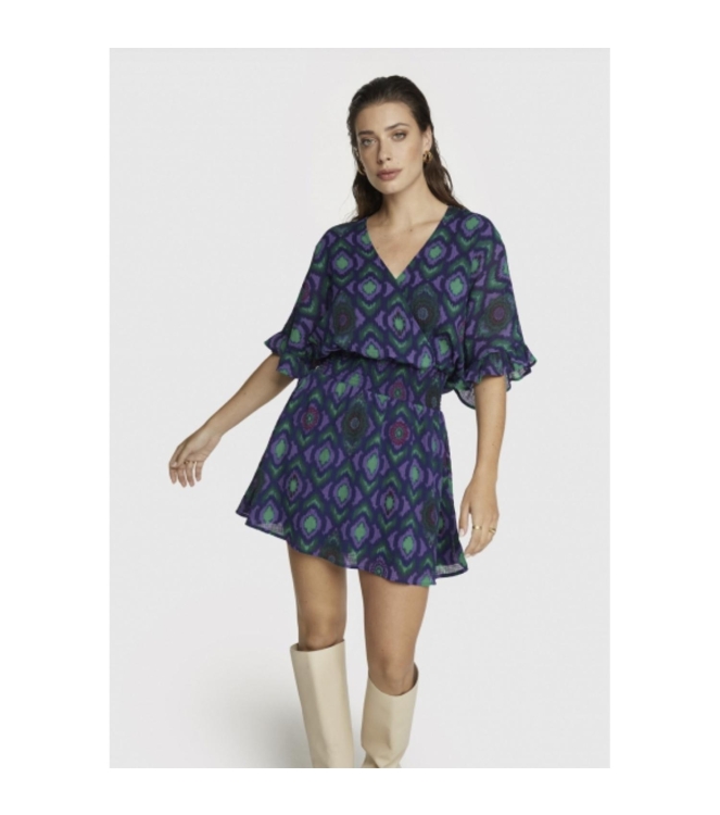 Alix the Label Ladies Woven Ikat Fake Wrap Dress 392 Blauw/Purple